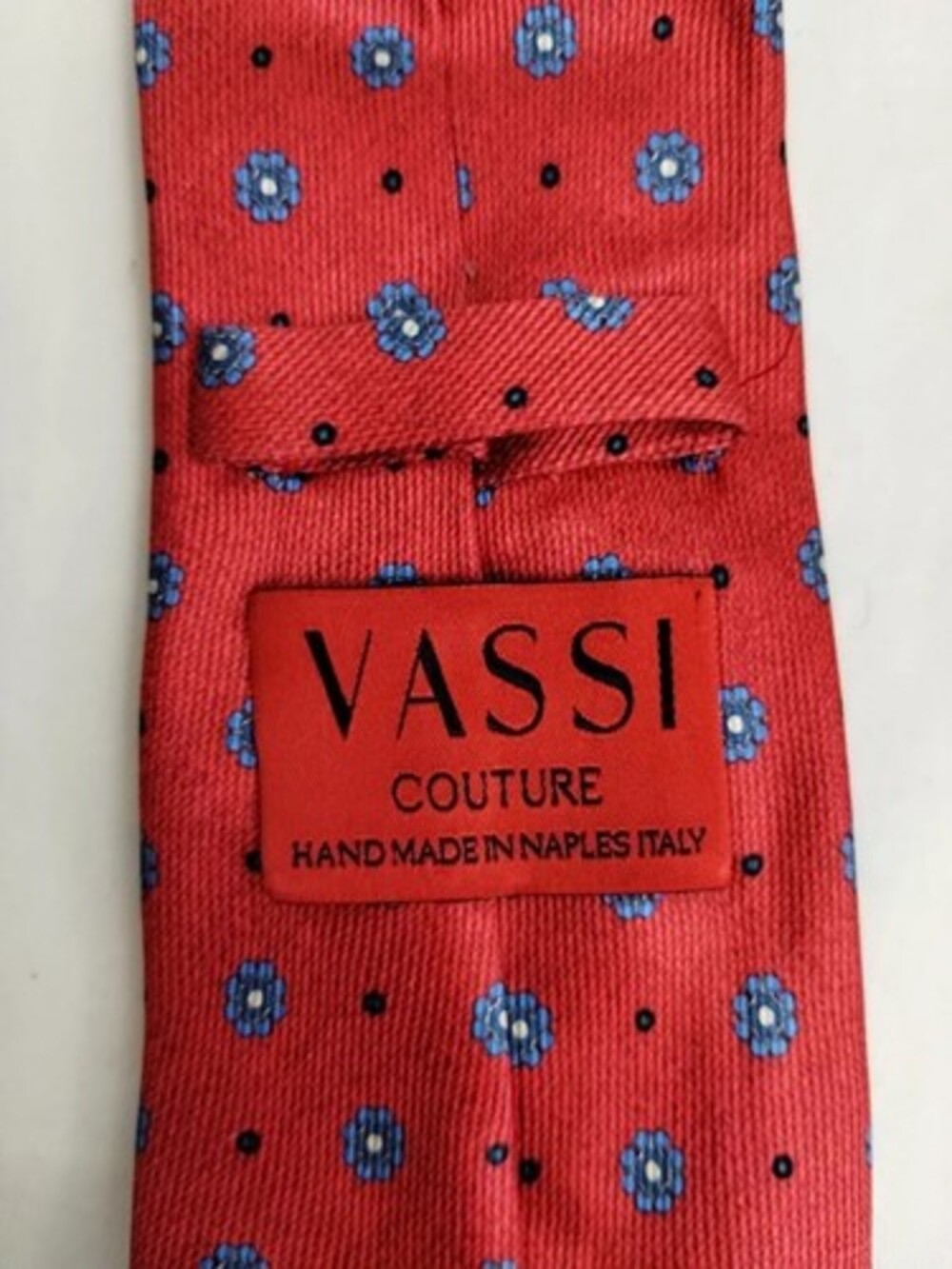 Vassi Couture Hand Made Naples Italy Mens Red & Blue Floral Silk 61.5" Neck Tie